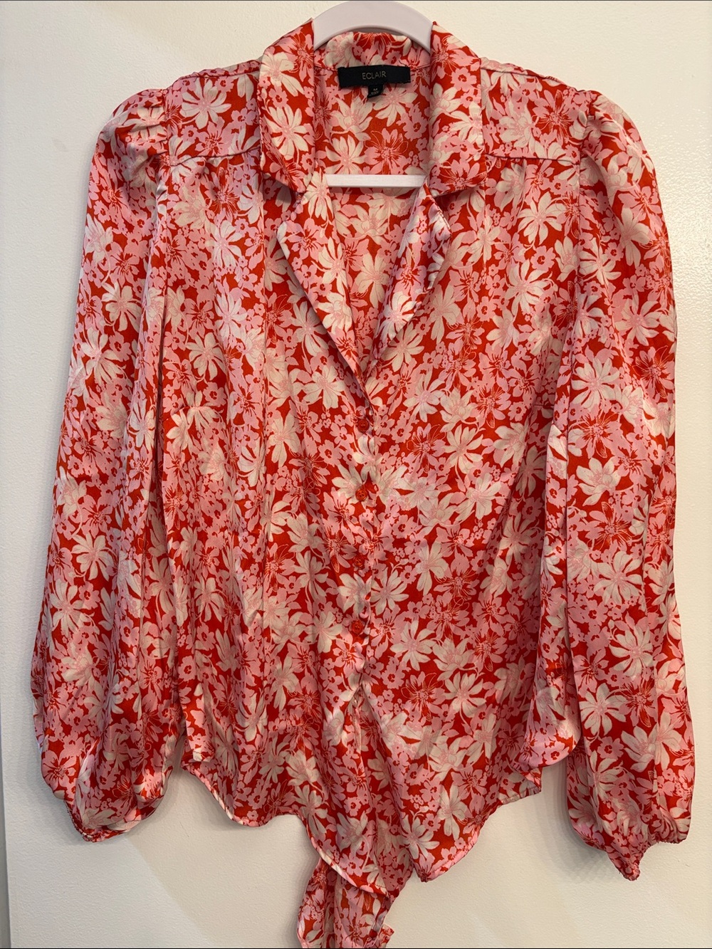 Eclair Red Floral Tie-Front Blouse